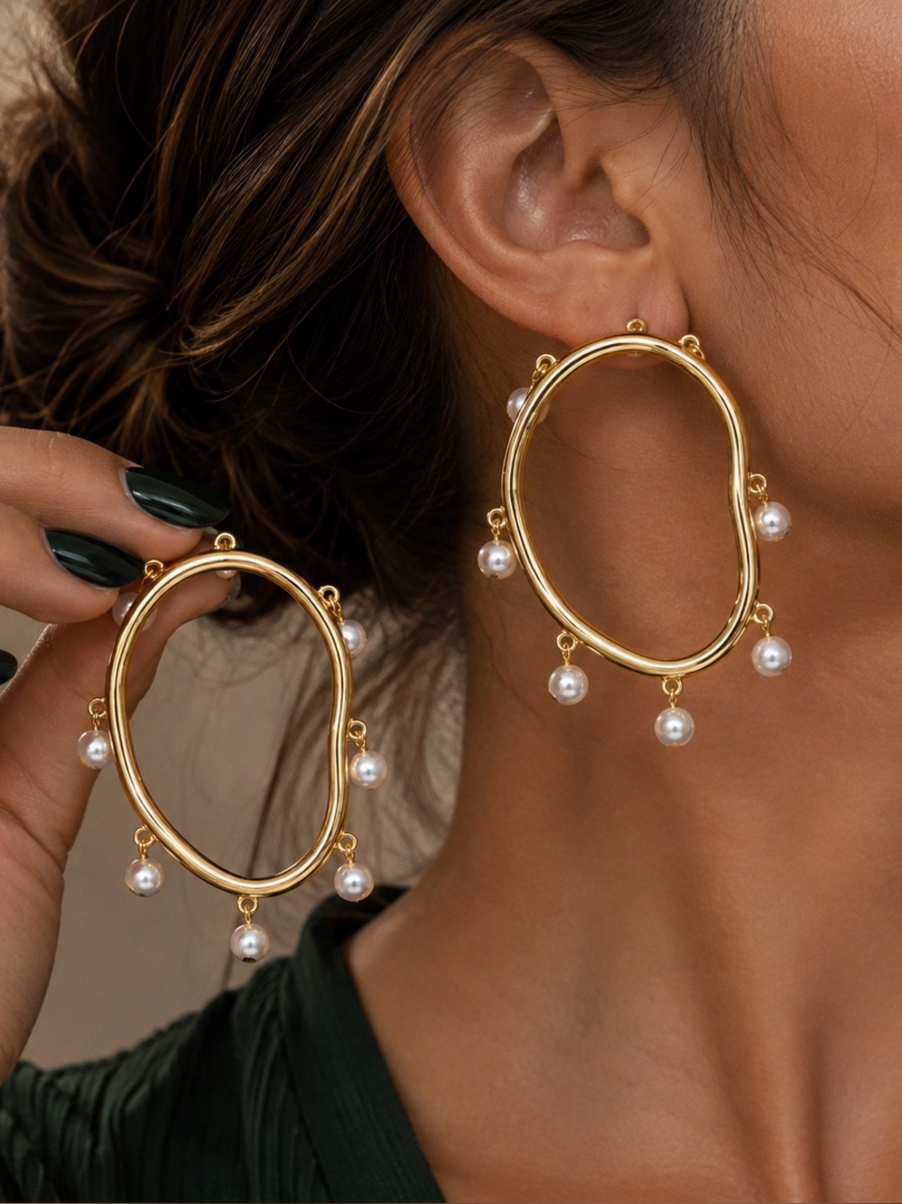 Gold Hoop Drop Pearl Earrings